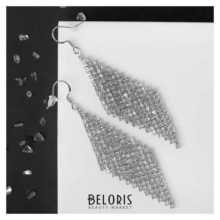 Серьги со стразами "Диско" яркость, цвет белый в серебре
