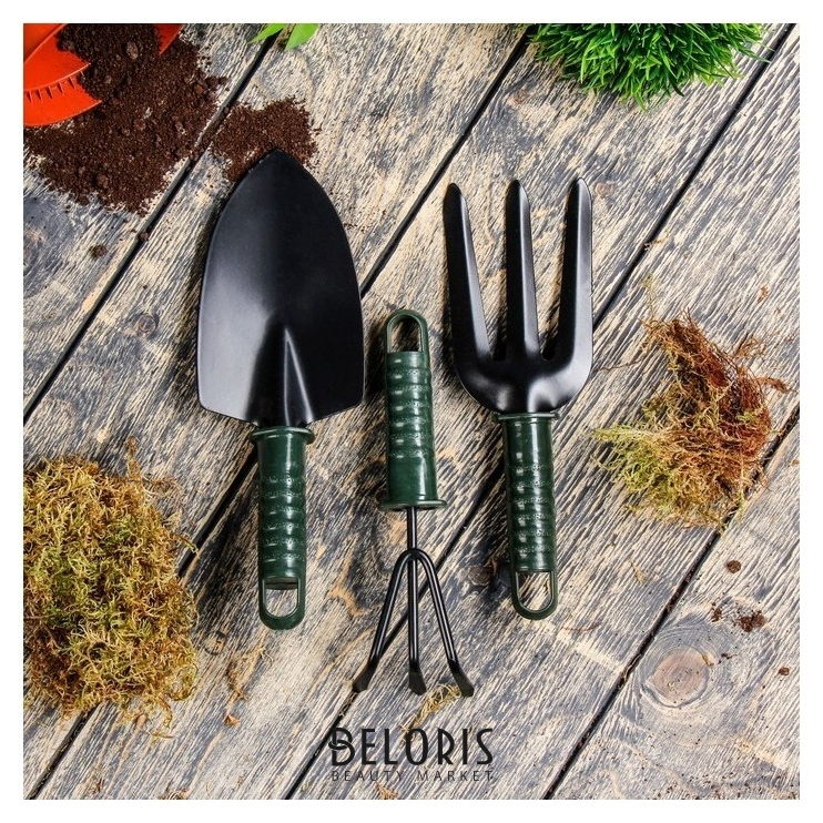 Набор садового инструмента, 3 предмета: совок, рыхлитель, вилка, длина 26 см, пластиковые ручки 
Набор садового инструмента, 3 предмета: совок, рыхлитель, вилка, длина 26 см, пластиковые ручки