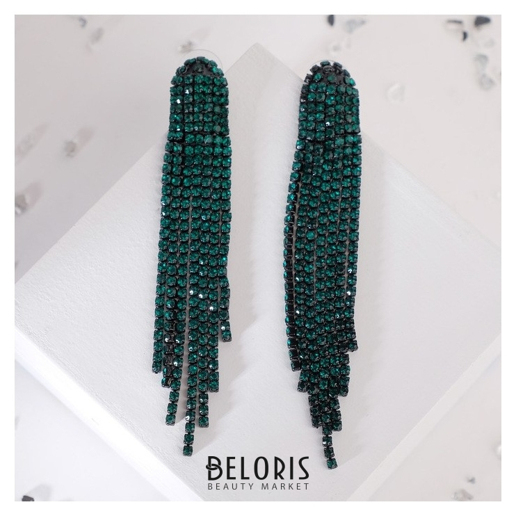 

Серьги висячие со стразами "Маскарад" дождик, цвет зеленый