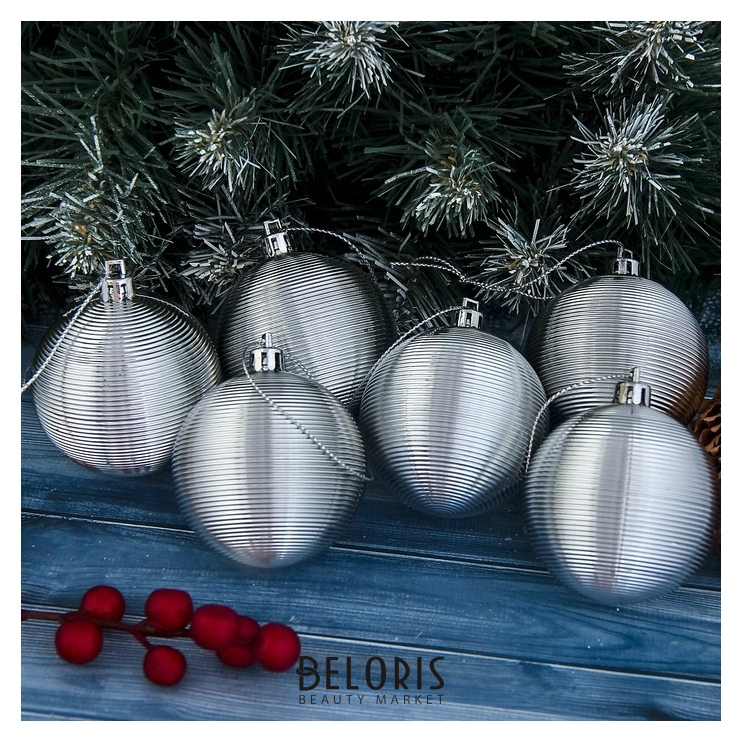 

Набор шаров пластик D-6 см, 6 шт "Таласса" серебро