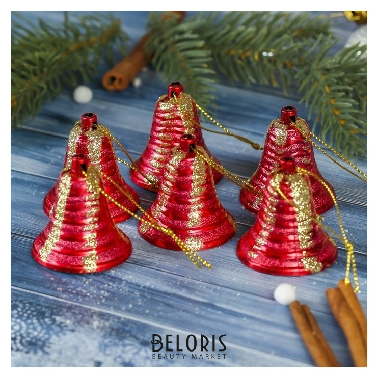

Украшение ёлочное "Колокольчик с полосками" (Набор 6 шт) 4х3,5 см красный