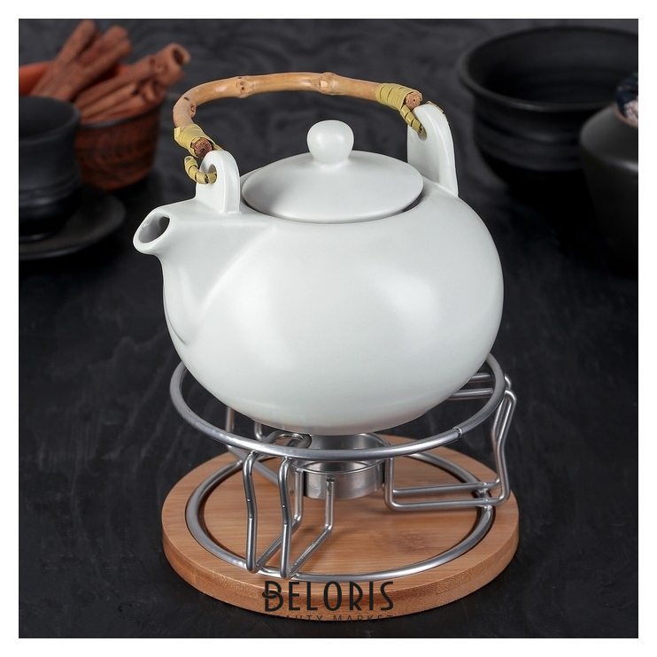 

Чайник заварочный 800 мл "Пенелопа", с подставкой для подогрева, цвет белый