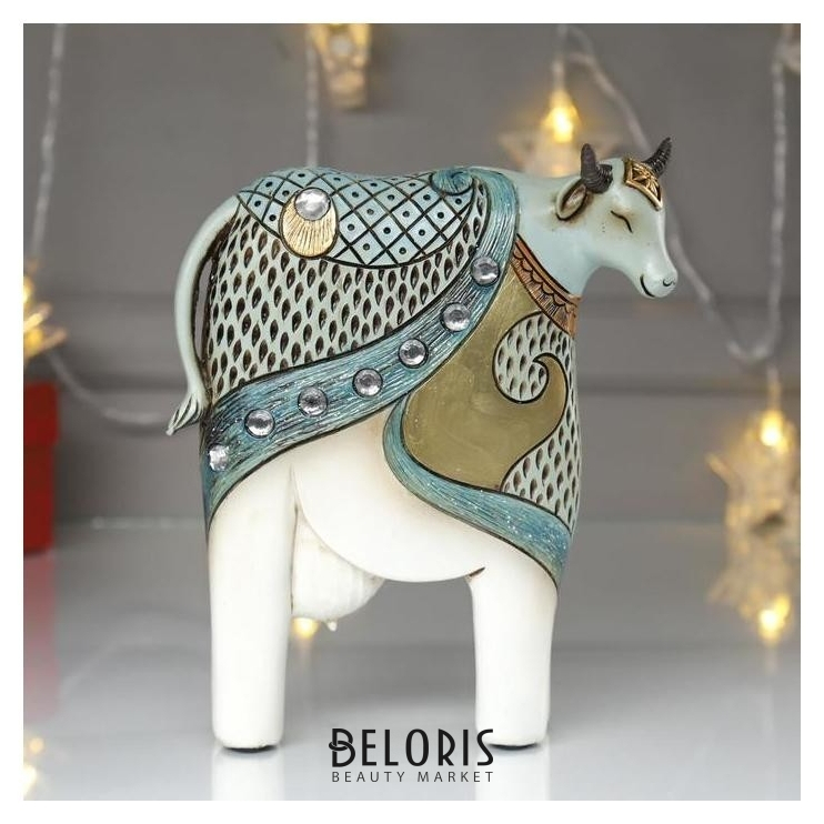 

Сувенир полистоун "Корова - синие узоры со стразами" 19х6х15,6 см