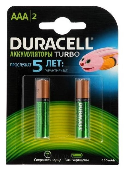 

Аккумулятор Duracell, Ni-mh, Aaa, Hr03-2bl, 1.2в, 850 мач, блистер, 2 шт