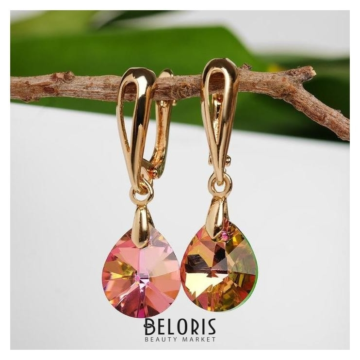 

Серьги со стразами "Иллюзион" кружок, цвет малиново-зелёный в золоте