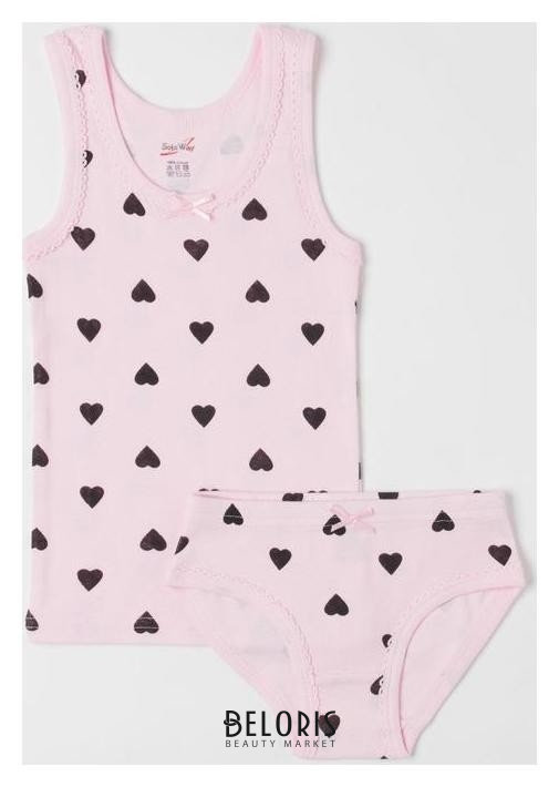 

Комплект (Майка, трусы) для девочки, цвет розовый/сердечки, рост 110 см