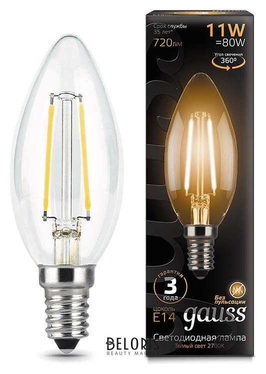 

Лампа светодиодная Gauss LED Filament свеча E14 11вт 720лм 2700к, 103801111