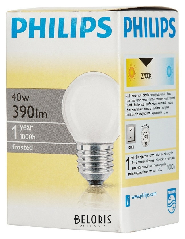 

Электрическая лампа Philips шарик/матовая 40W E27 Fr/p45 (10/100