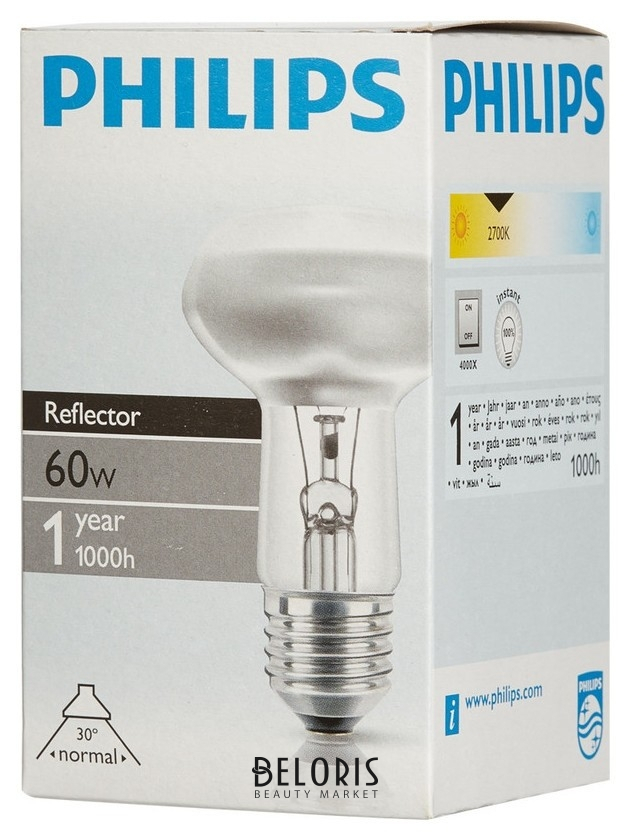 

Электрическая лампа Philips рефлект. R63 60W E27 30D (30