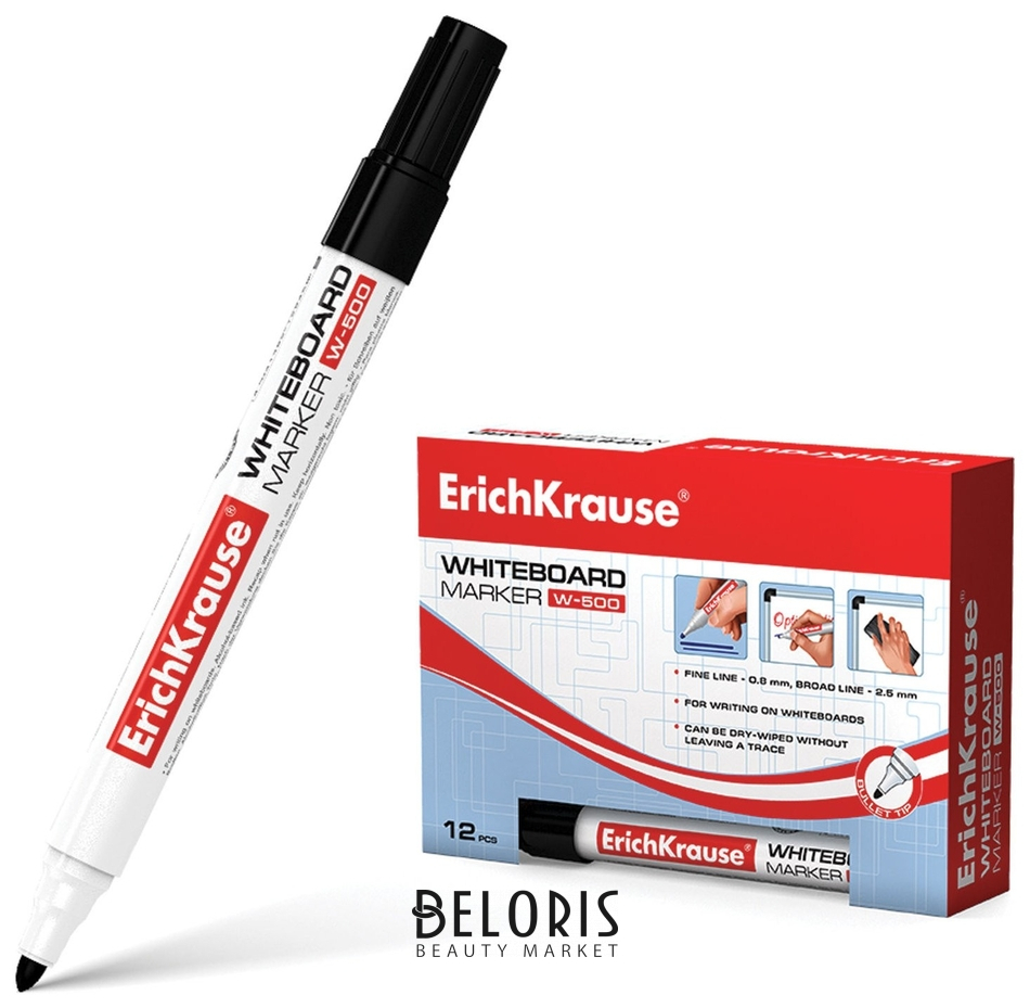 

Маркер для доски Erich Krause "W500", черный, круглый наконечник, 0,8-2,2 мм